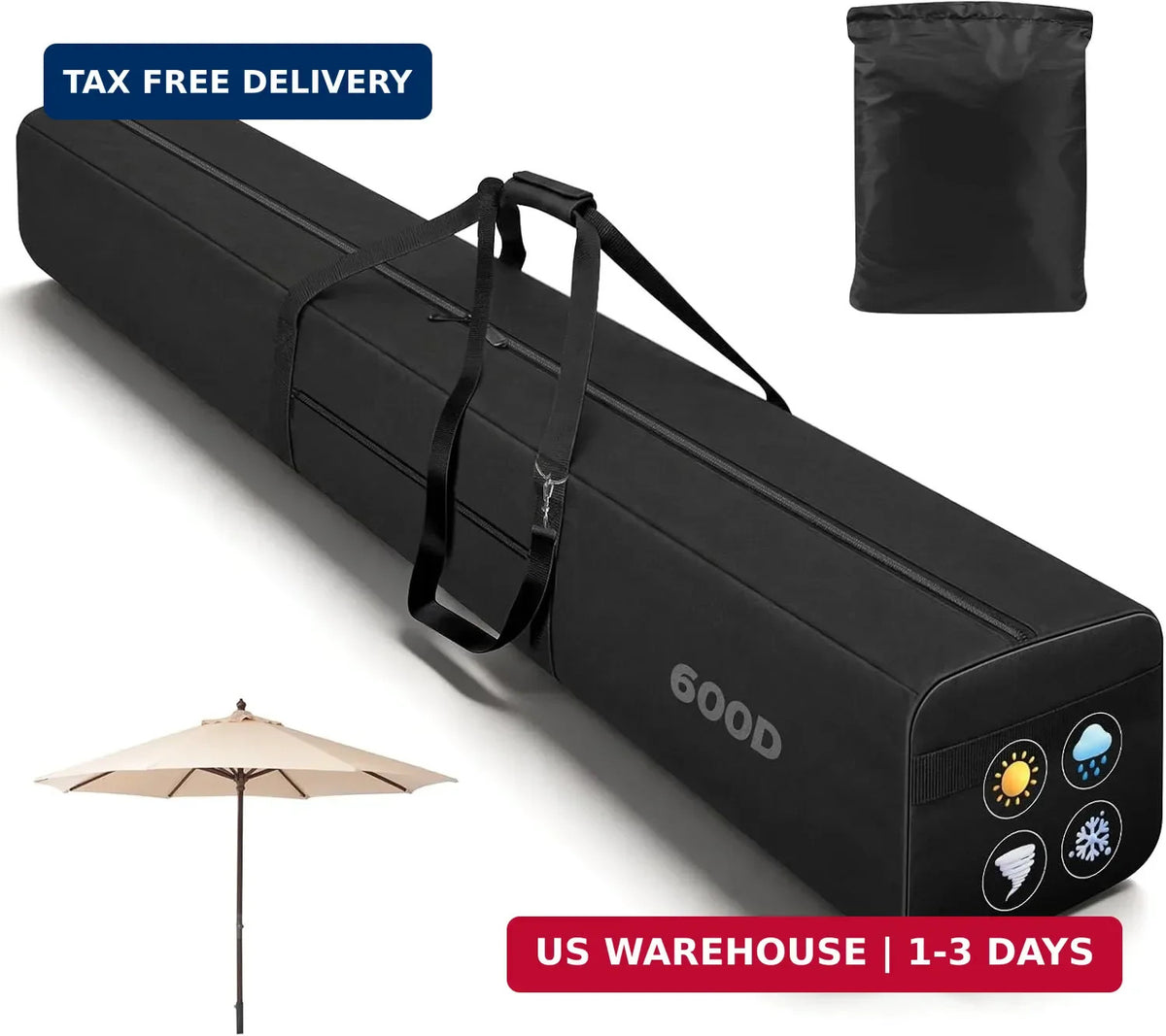 67-Inch Patio Beach Umbrella Storage Bag - Heavy-Duty Waterproof Sleeve