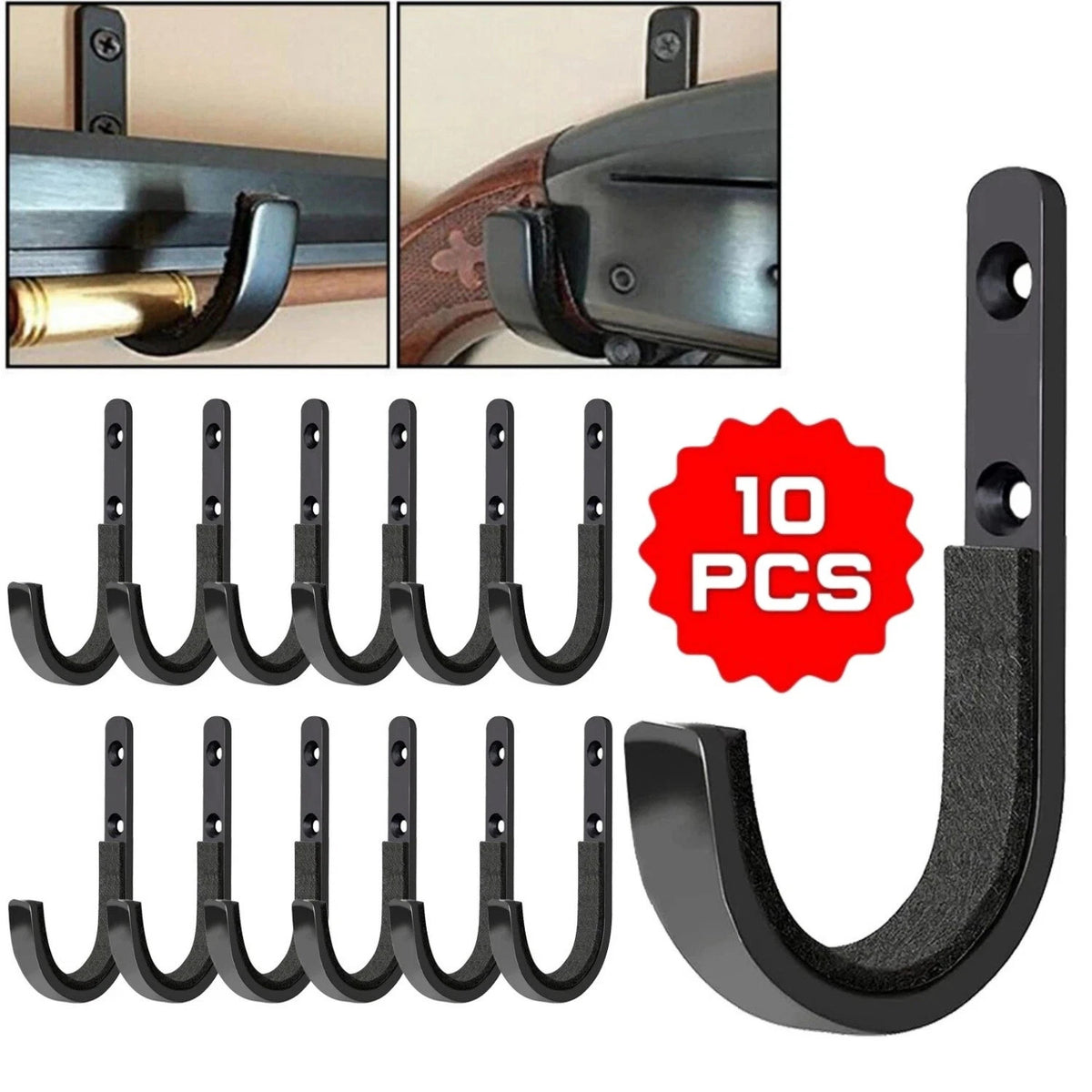 Stainless Steel Wall Mount Gun Racks - Rifle & Shotgun Hooks, Set of 10