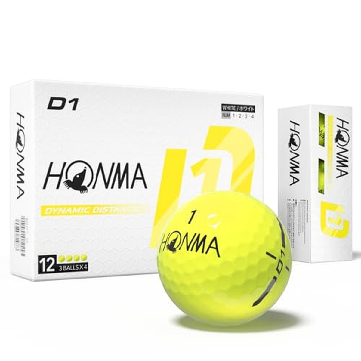 Honma D1 Distance Golf Balls - 12 Bright Yellow, Low Spin, High Speed Core