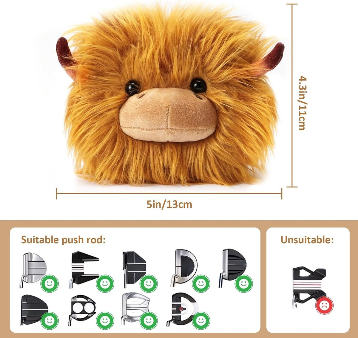 Golf Mallet Putter Head Cover Highland Cow Magnetic Closure Universal Fit