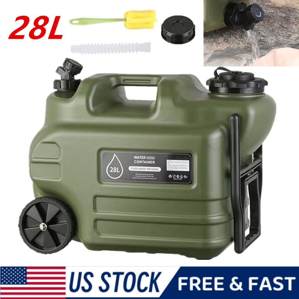 28L Portable Water Jug with Faucet and Wheels for Outdoor Camping