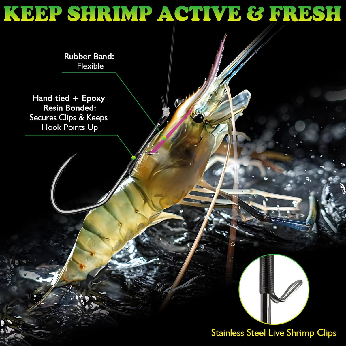 Live Shrimp Fishing Hooks for Bass Pike Saltwater & Freshwater | 20PCS