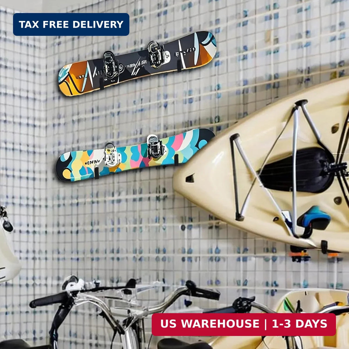 Snowboard Wall Mount Clips - 4 Pack Wall Rack for Snowboards & Skateboards