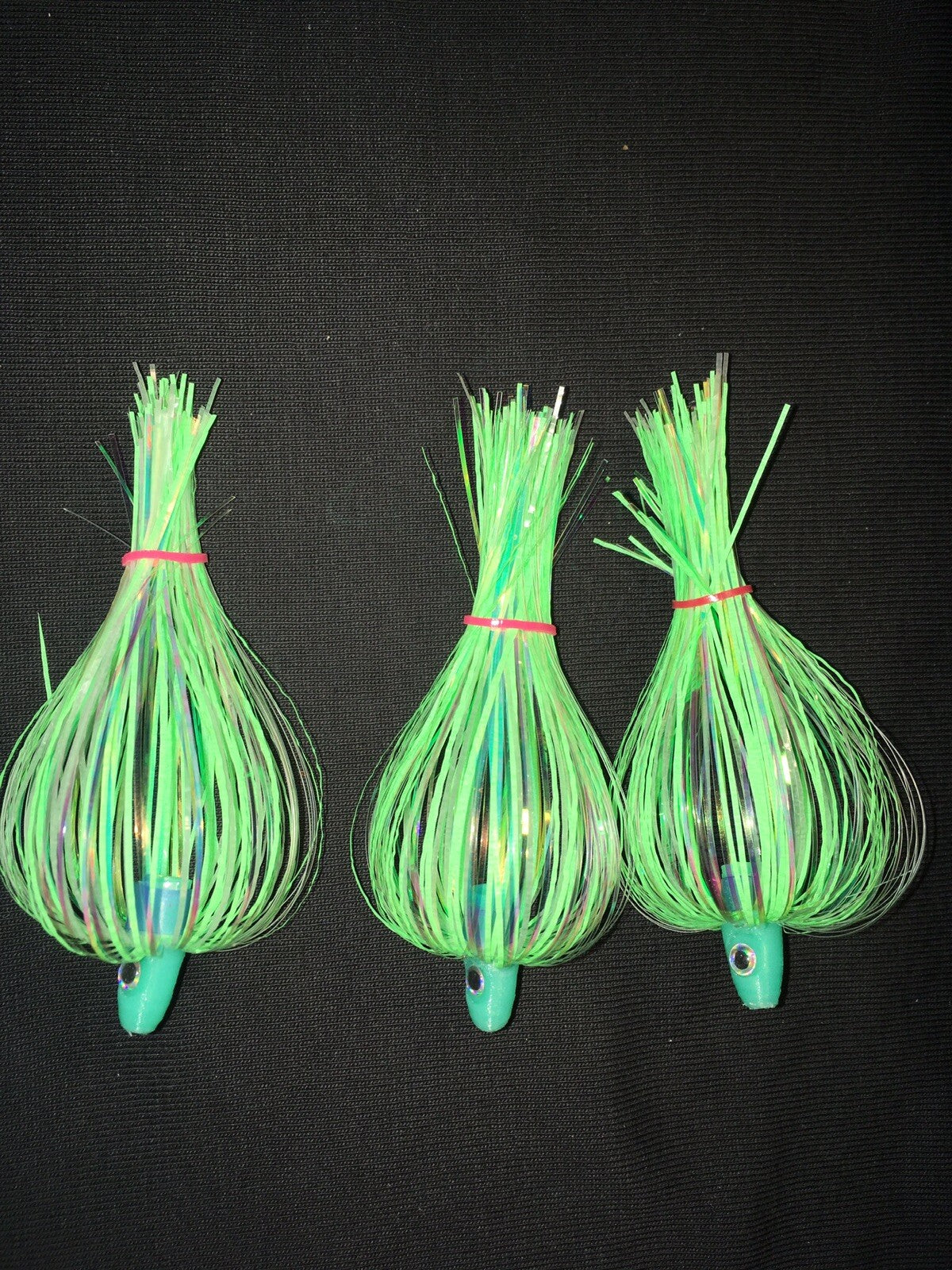 Salmon Trolling Flies Green Dragon Series Pack of 3 - Unrigged UV Glow 4"