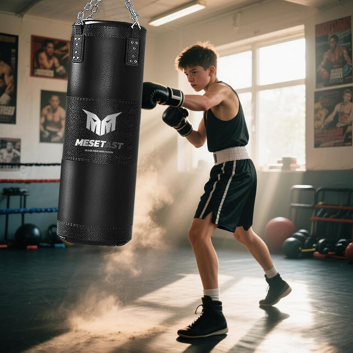 Kids Punching Bag Set with 8 OZ Boxing Gloves - 2.7ft Heavy Bag for Youth Boxing MMA Karate