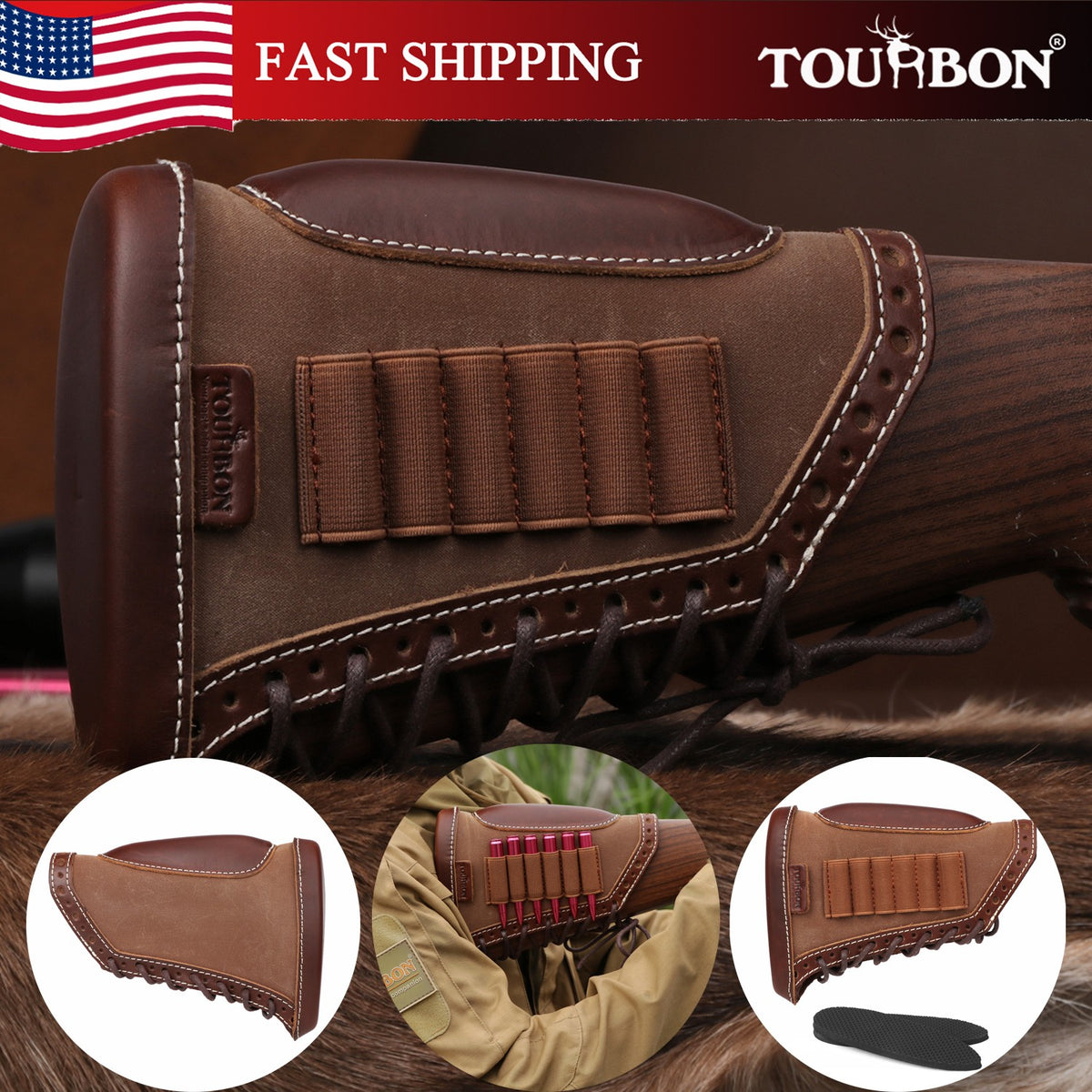 Canvas Leather Cheek Rest for Rifle Stocks with Slots and Recoil Pad