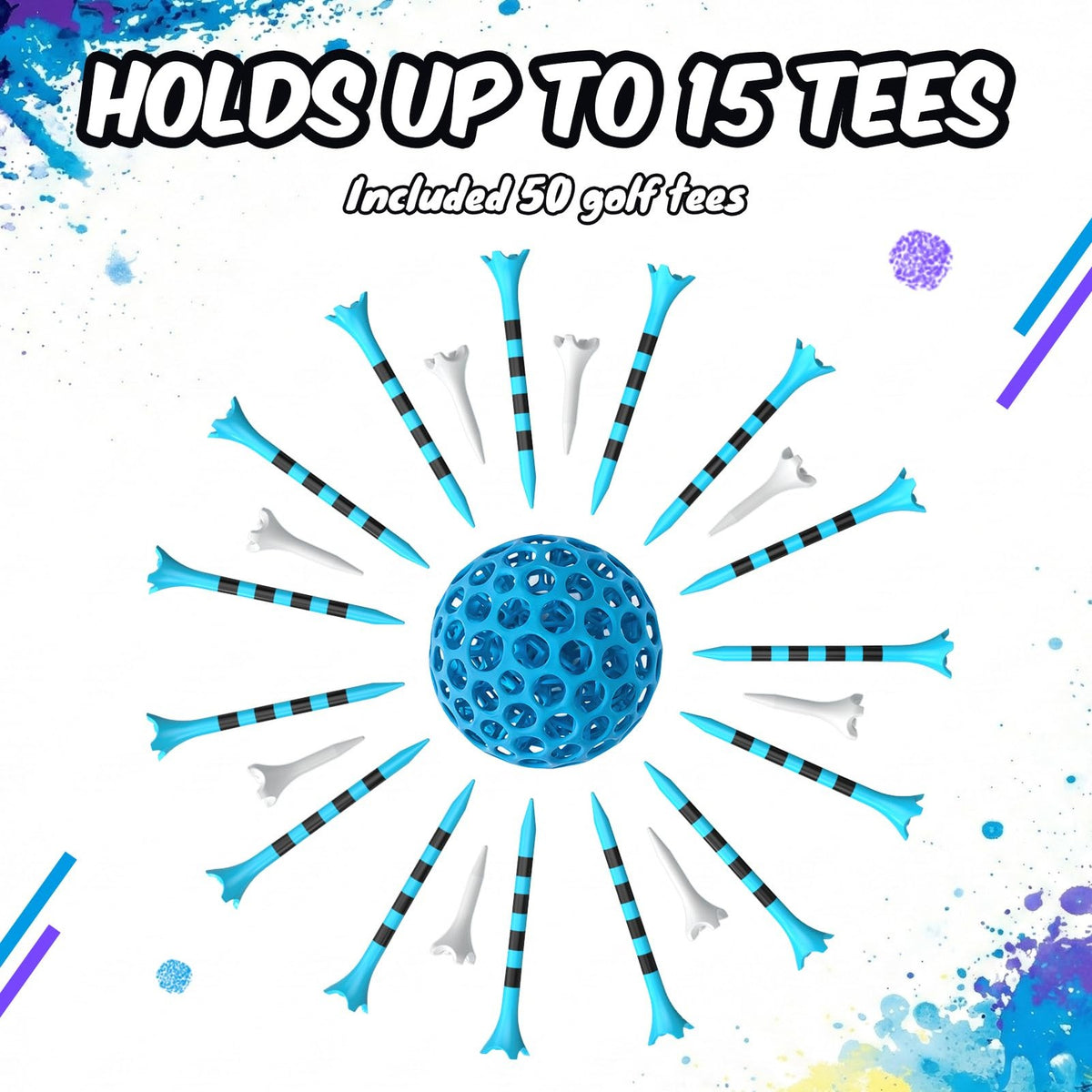 Golf Tees 50 Pack with Tee Holder - Durable Plastic 3-1/4" for Drivers