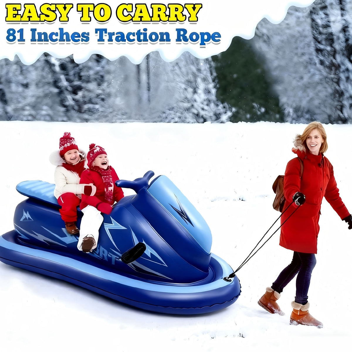 Large Inflatable Snow Tube for Sledding - 81 Inch Heavy-Duty Winter Snow Sled