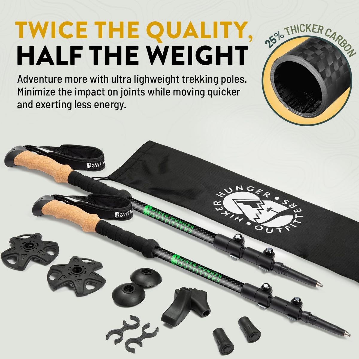 Carbon Fiber Trekking Poles Lightweight Collapsible Hiking Poles with Cork Grips