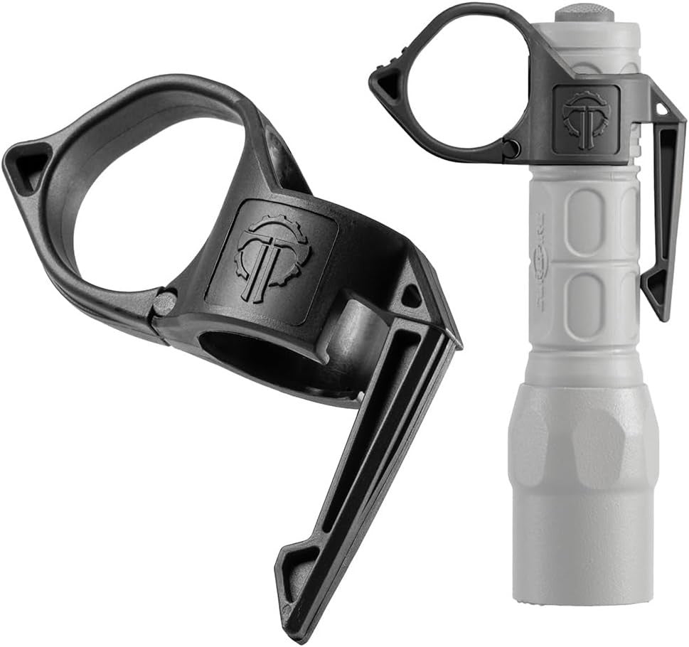 Releasable Flashlight Ring with Pocket Clip for Tactical Use - Large 2.0