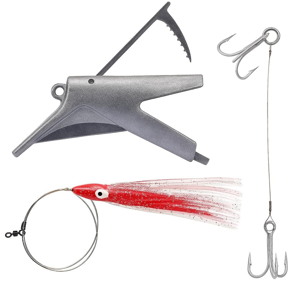 Premium Fishing Dead Bait Trolling Lure - Red Silver Skirt, Medium Size