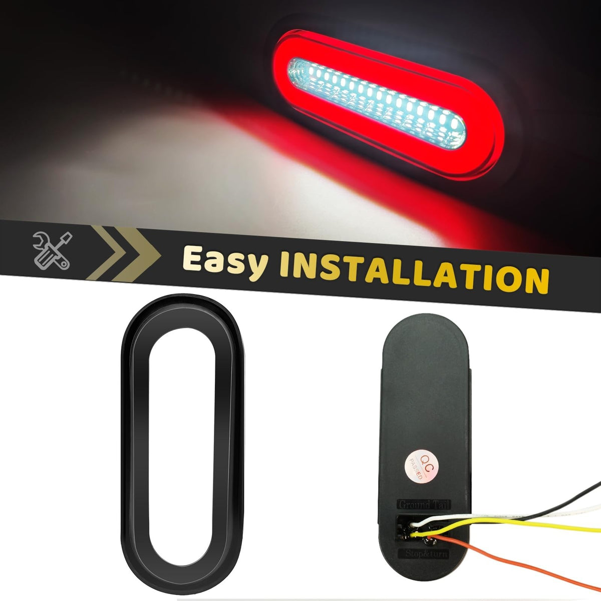 2 Pcs Smoked Lens Oval Trailer Lights 52 LEDs White & Red Halogen