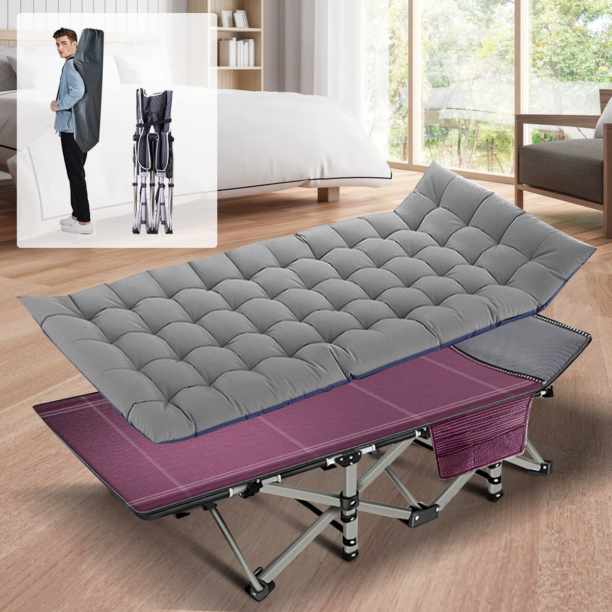 Heavy Duty Folding Camping Cot Bed for Adults Portable Sleep Bed with Support