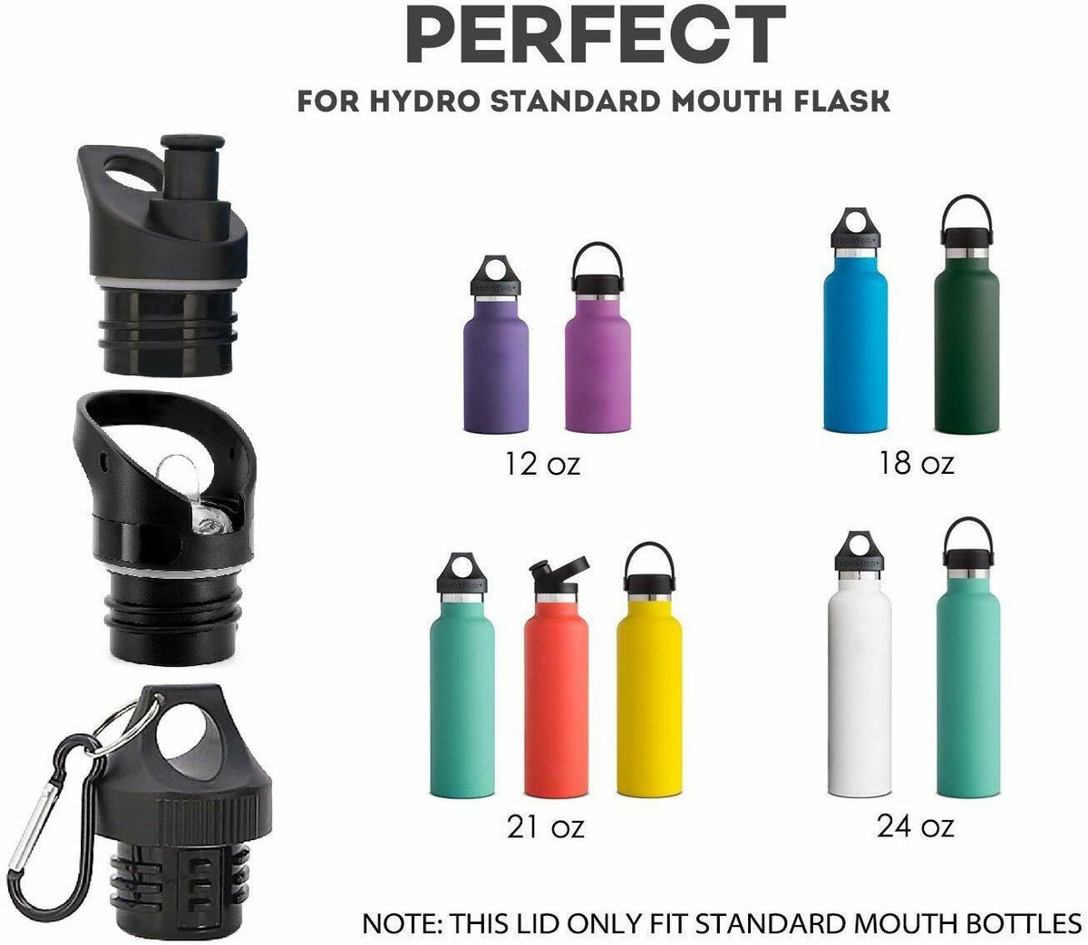 3 Pack Sports Twist Lid Replacement for Hydro Flask Water Bottles 12-24 OZ