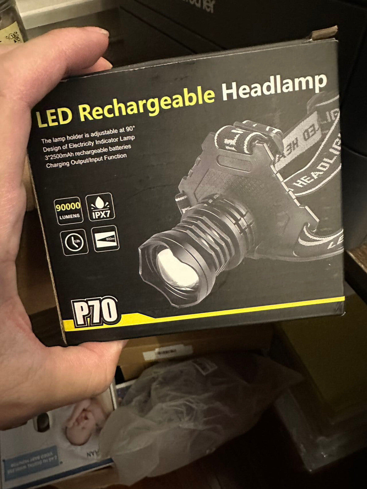 Rechargeable 100000 Lumen LED Headlamp - 6 Modes Outdoor Head Torch