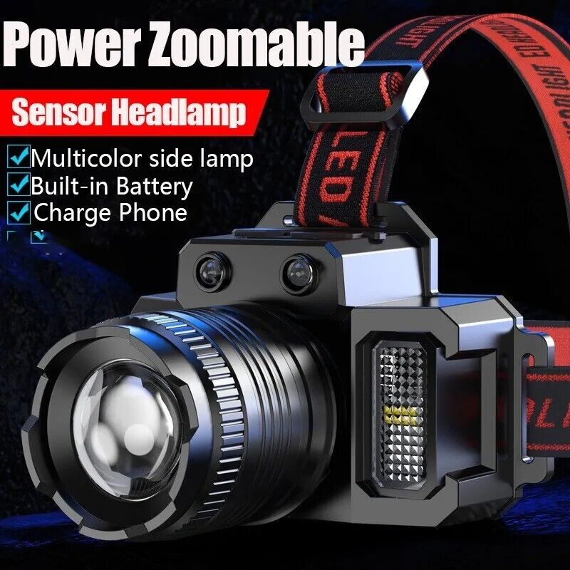Rechargeable 900000LM LED Headlamp with Zoomable Head Torch - Bright Waterproof Headlight