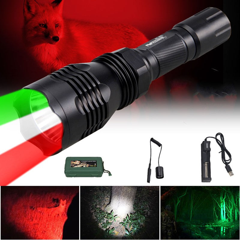 3-Color LED Predator Hunting Flashlight with Mounts - Green, Red, White