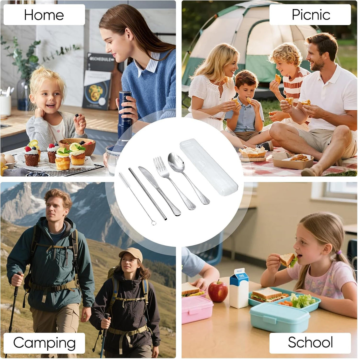 5-Piece Travel Utensil Set Stainless Steel Flatware with Case Camping