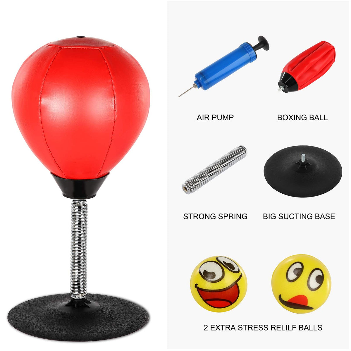 Stress Buster Desktop Punching Bag Stand with 2 Extra Balls - Red Reflex Boxing