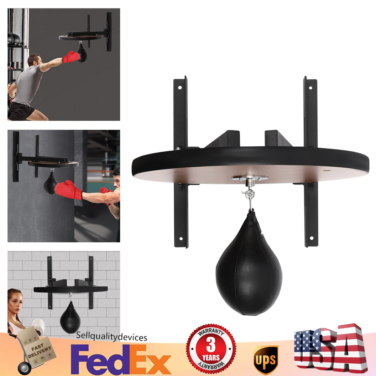 Wall-Mounted Speed Bag Platform for Boxing Training Adjustable Height Black Steel