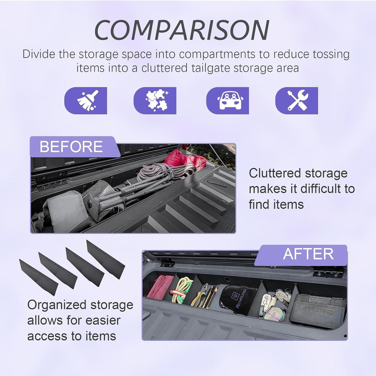 Tailgate Storage Dividers for Chevy Colorado & GMC Canyon 2023-2026 - ABS Organizer Inserts