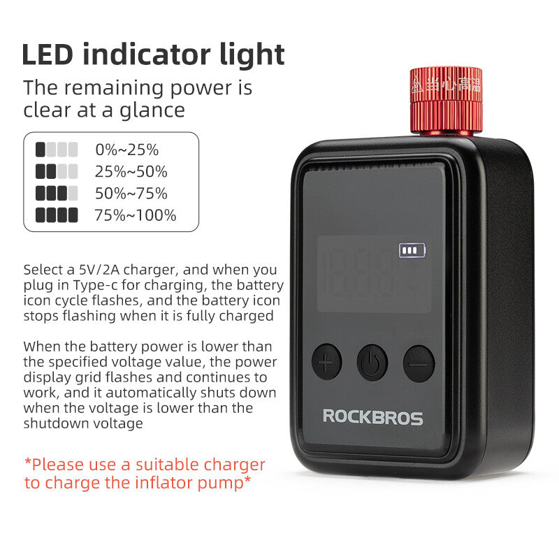 Electric Mini Bike Pump with LED Display - Portable Tire Inflator for Motorcycle and Bicycle