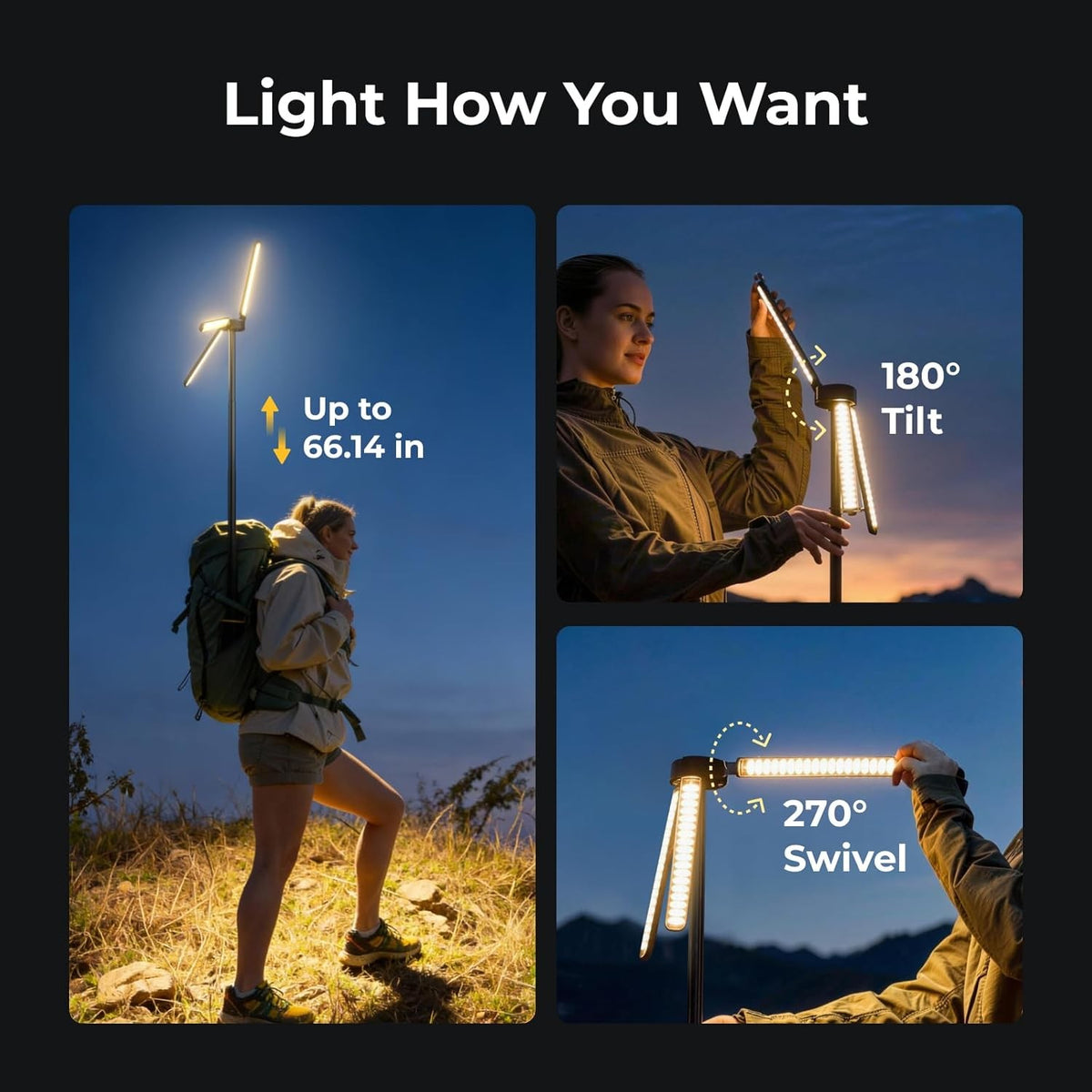Rechargeable Telescopic Camping Lantern LED Light with 15600mAh Battery