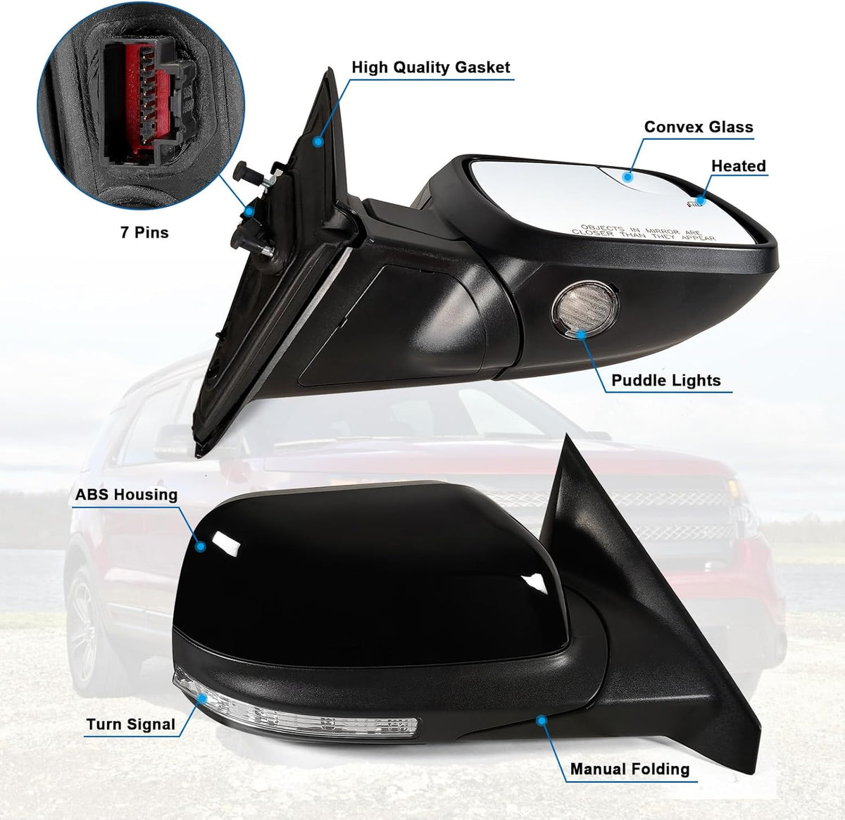 Ford Explorer Passenger Side Power Heated Mirror with Turn Signal & Puddle Light - 2011-2019 Replacement