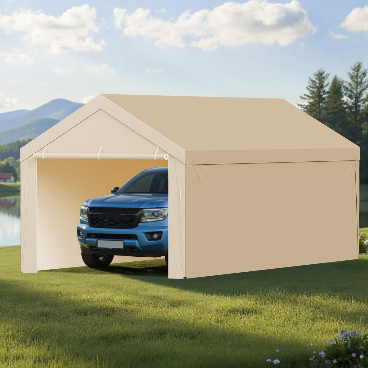 10x20 ft Carport Canopy Cover with Side Panels - Waterproof Outdoor Shelter