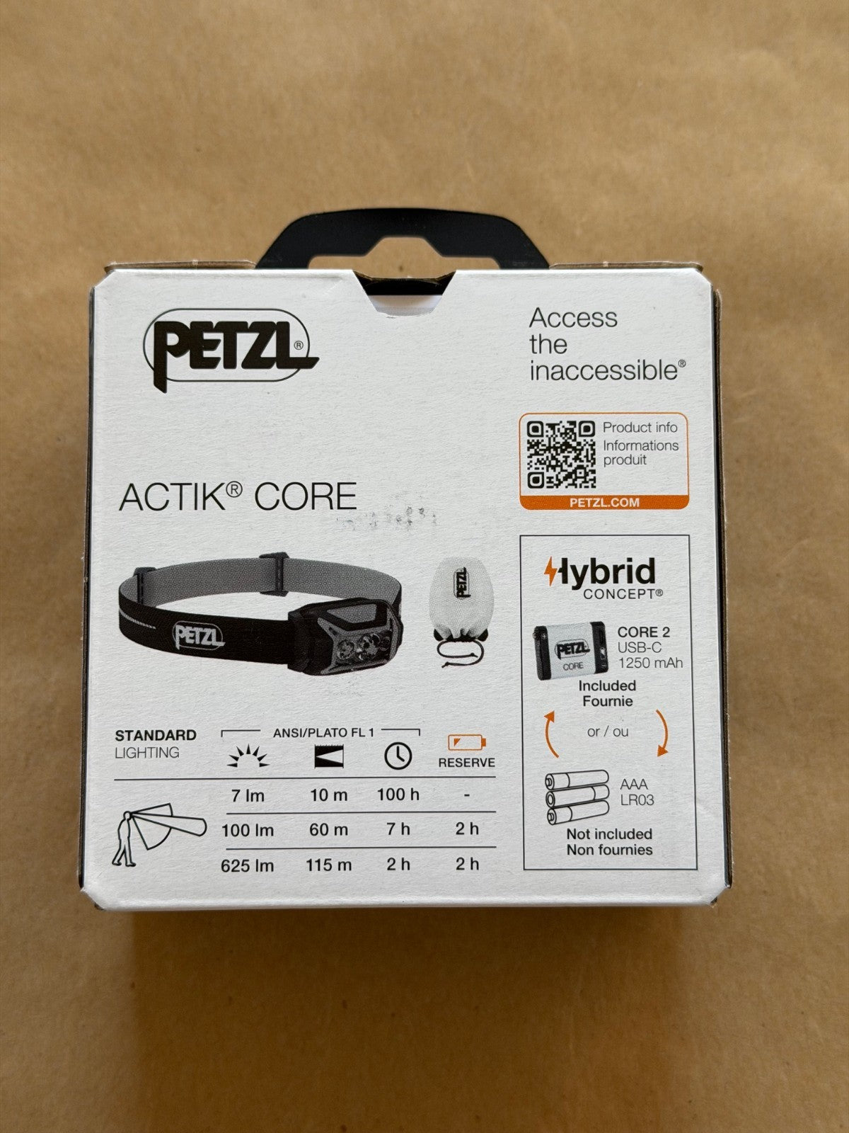 Petzl Actik Core 625 Lumens Rechargeable Headlamp - Black, Waterproof