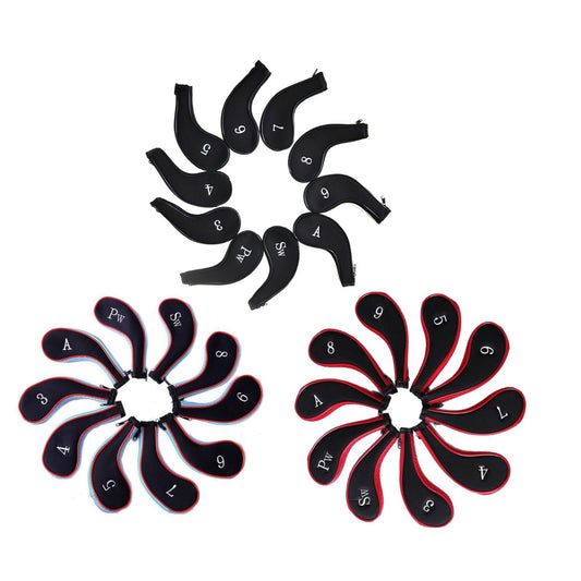 Golf Iron Head Cover Set 10 Pieces Neoprene Zippered Club Protectors