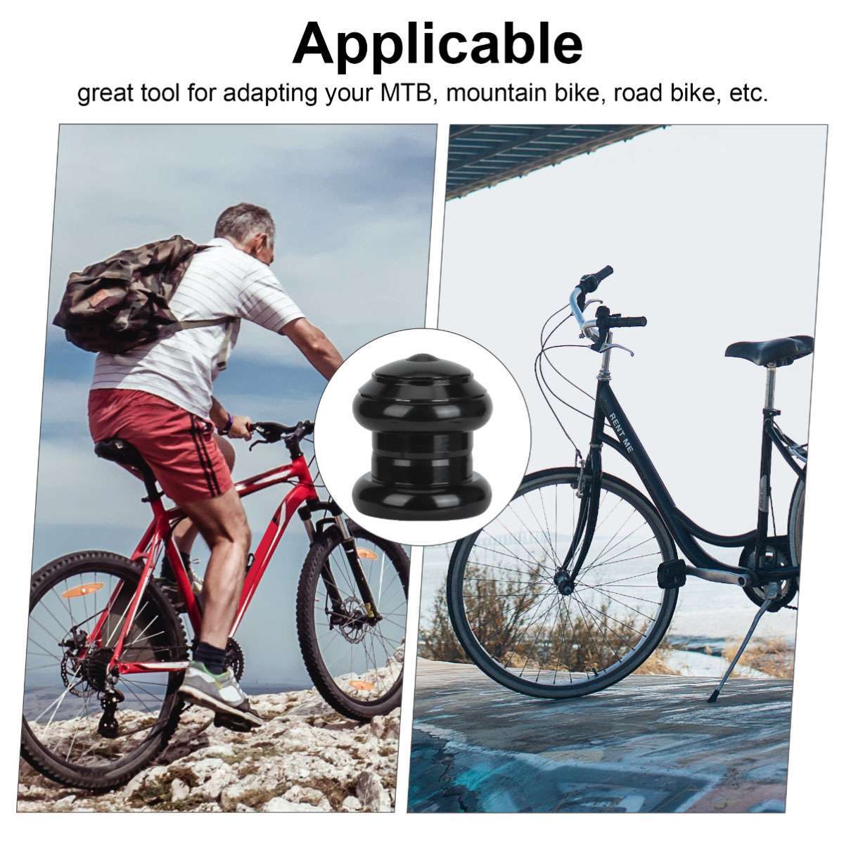 34mm 1-1/8 Inch Threadless Bicycle Headset Kit Aluminum Alloy Black