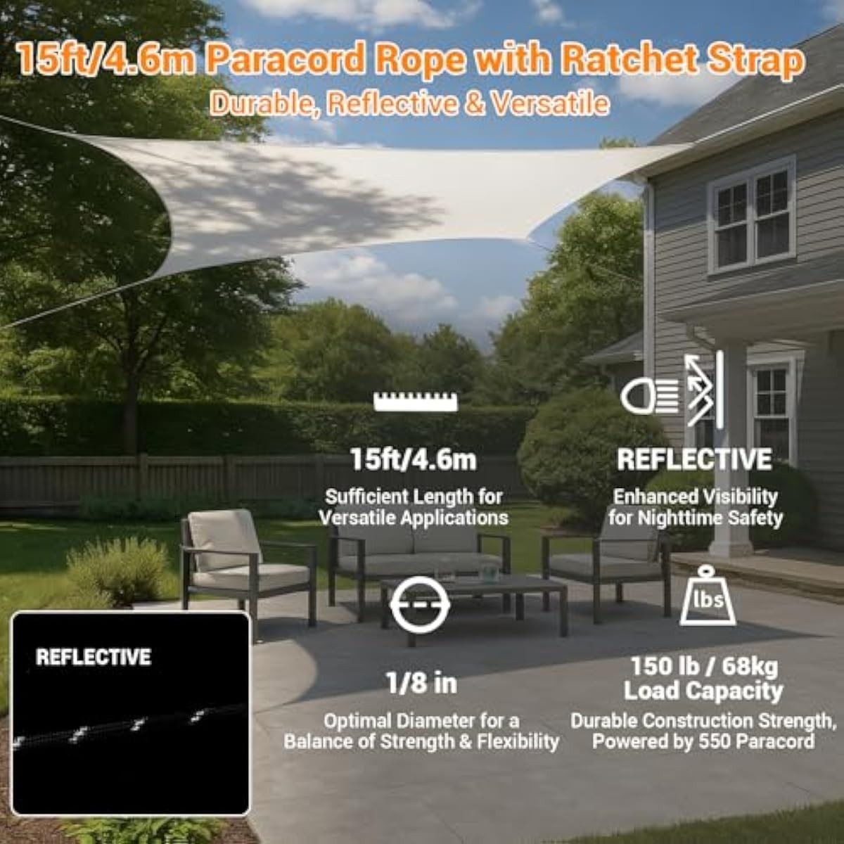 15ft Rope Ratchet Tie Downs - Paracord Straps for Camping & Outdoor Use