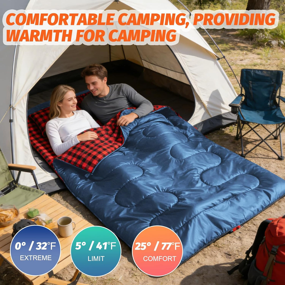 Double Sleeping Bag for Adults with 2 Pillows XL Queen Size Waterproof Camping Bed