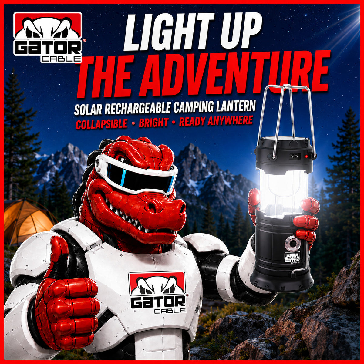 Solar Rechargeable LED Camping Lantern & Power Bank - Portable Emergency Light
