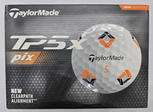 TaylorMade TP5x Pix 12 Golf Balls - 5-Piece, ClearPath Alignment, White/Orange/Black