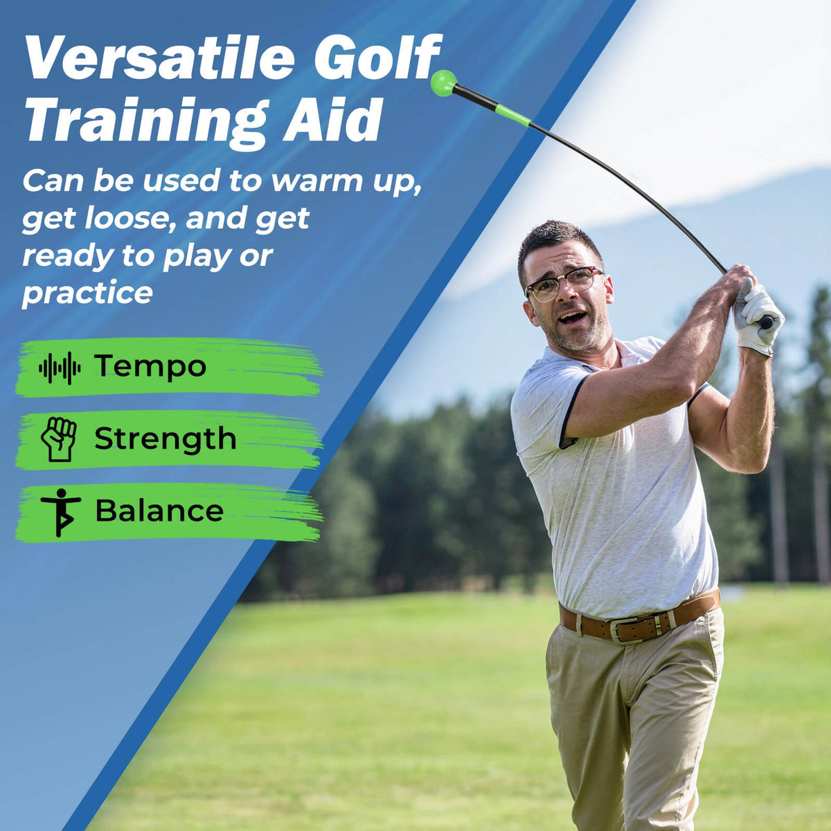 Golf Swing Trainer Aid with Weighted Head, 47-Inch Practice Stick for Right-Handed Golfers