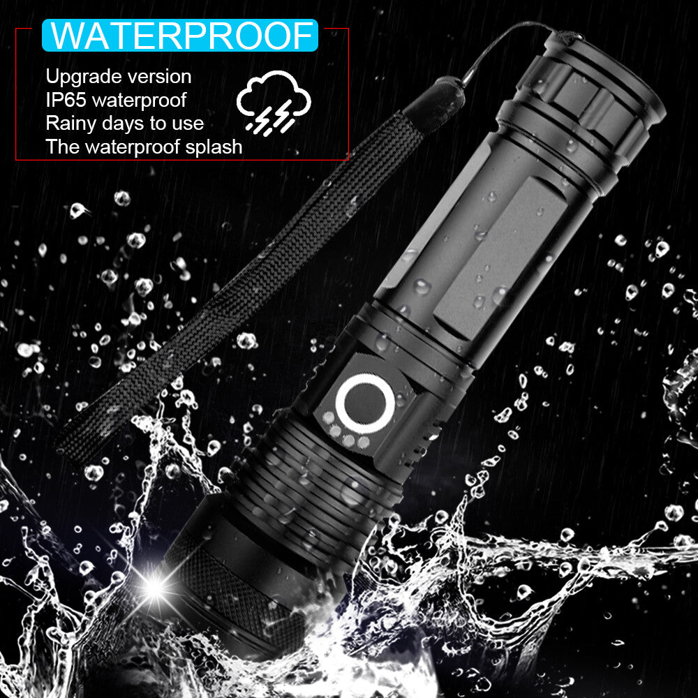 90000LM High Brightness LED Tactical Flashlight with Rechargeable Battery