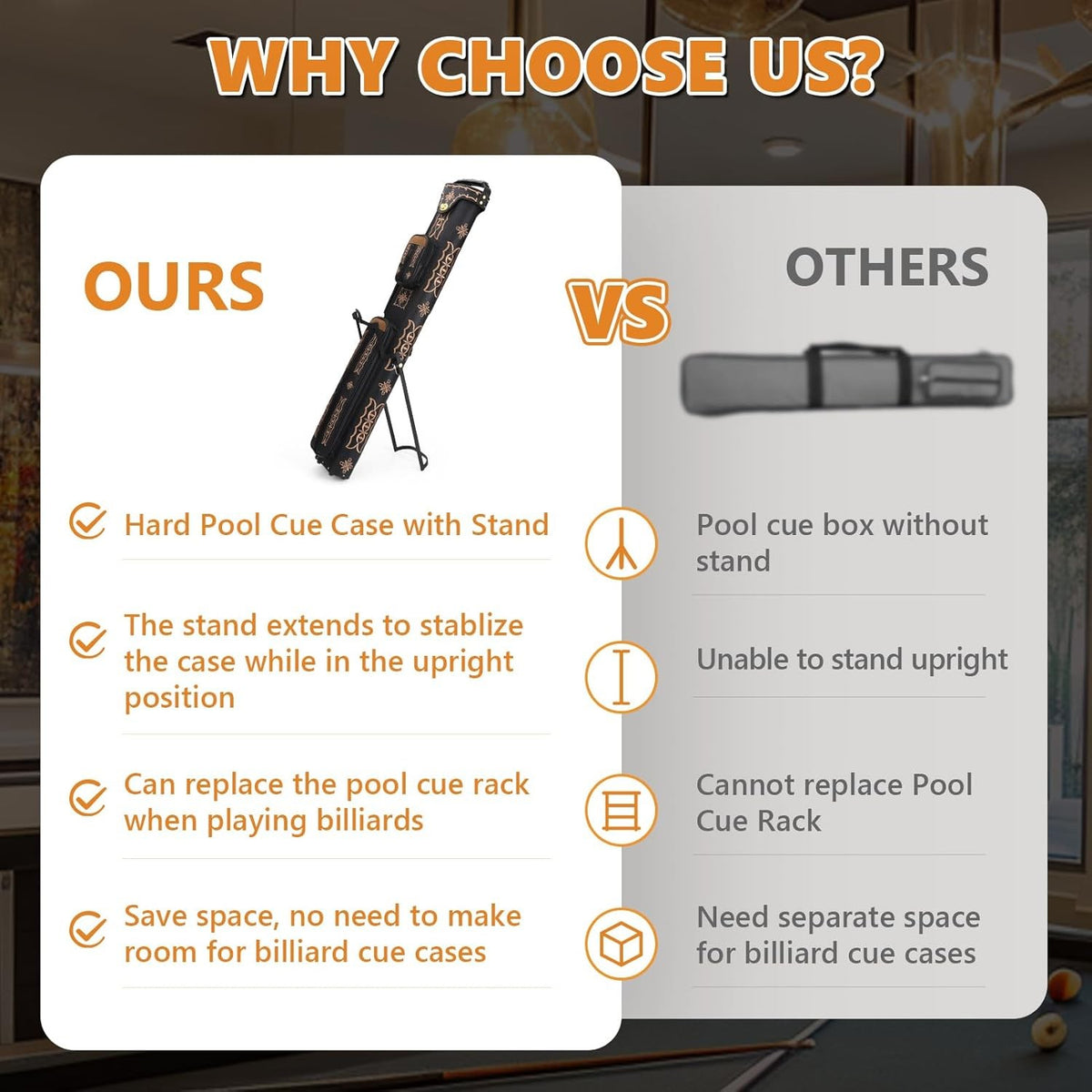 Pool Cue Case 2x4 Embroidery - Holds 2 Butts 4 Shafts with Stand