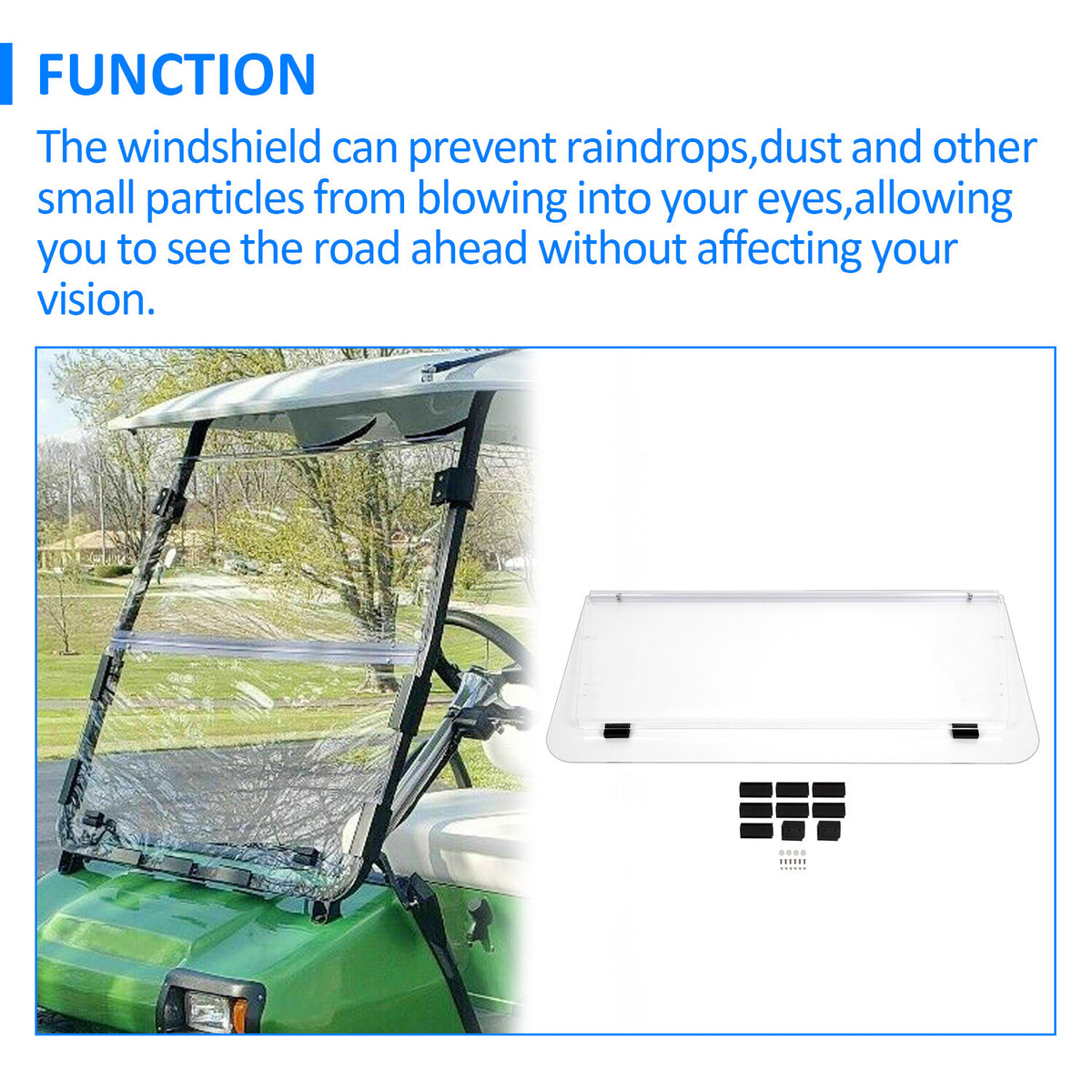 Golf Cart Windshield Folding Polycarbonate for Club Car DS 2000.5-UP - Clear