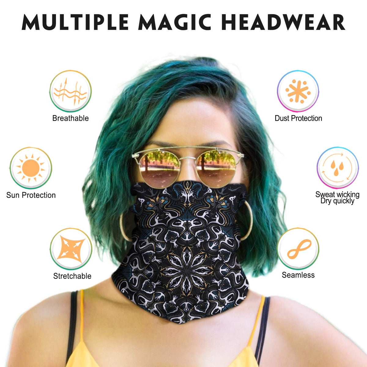 Breathable Neck Gaiter Face Mask - Multi-Use Seamless Bandana & Headwrap