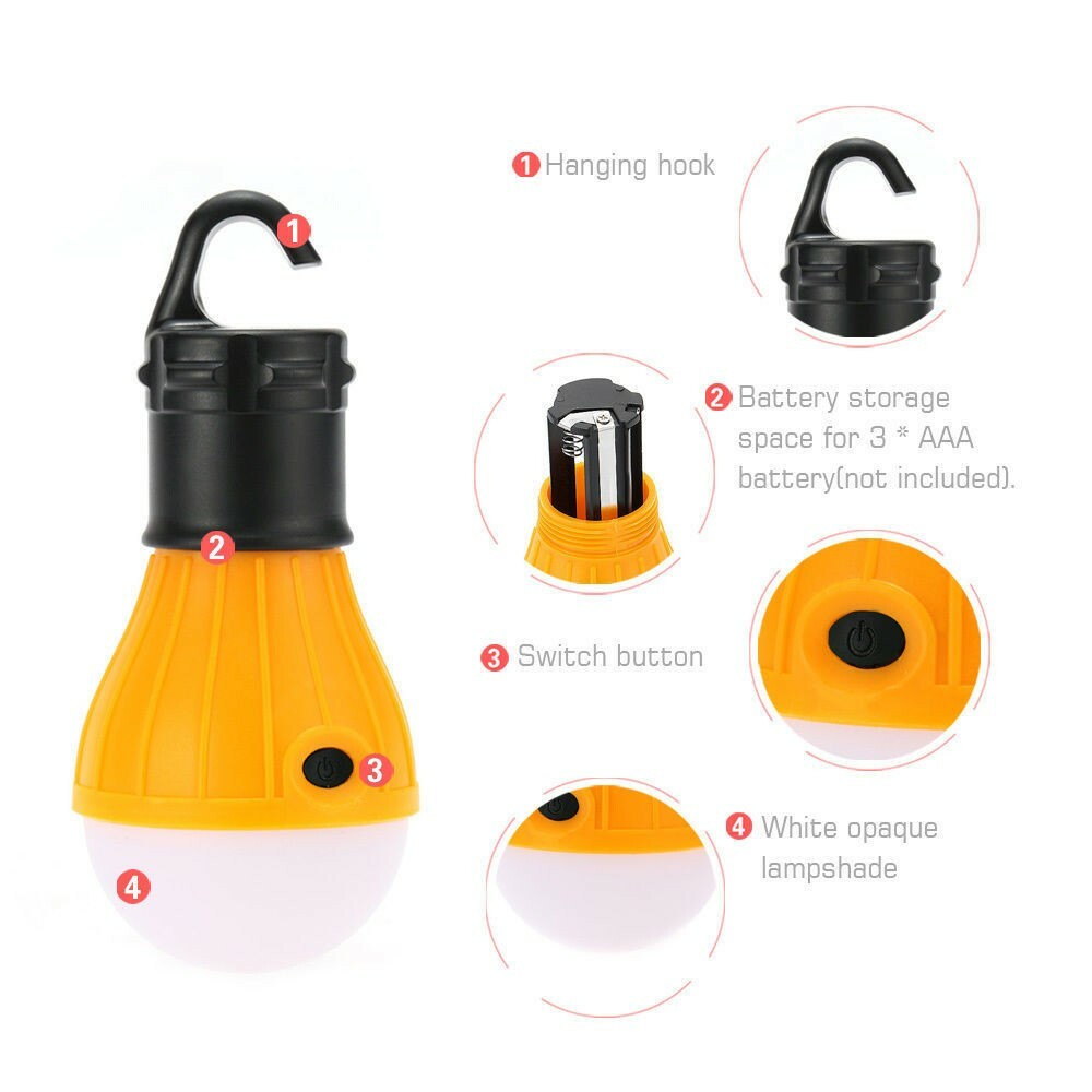Portable LED Camping Lantern Light Bulb Hanging Tent Light 100 Lumens