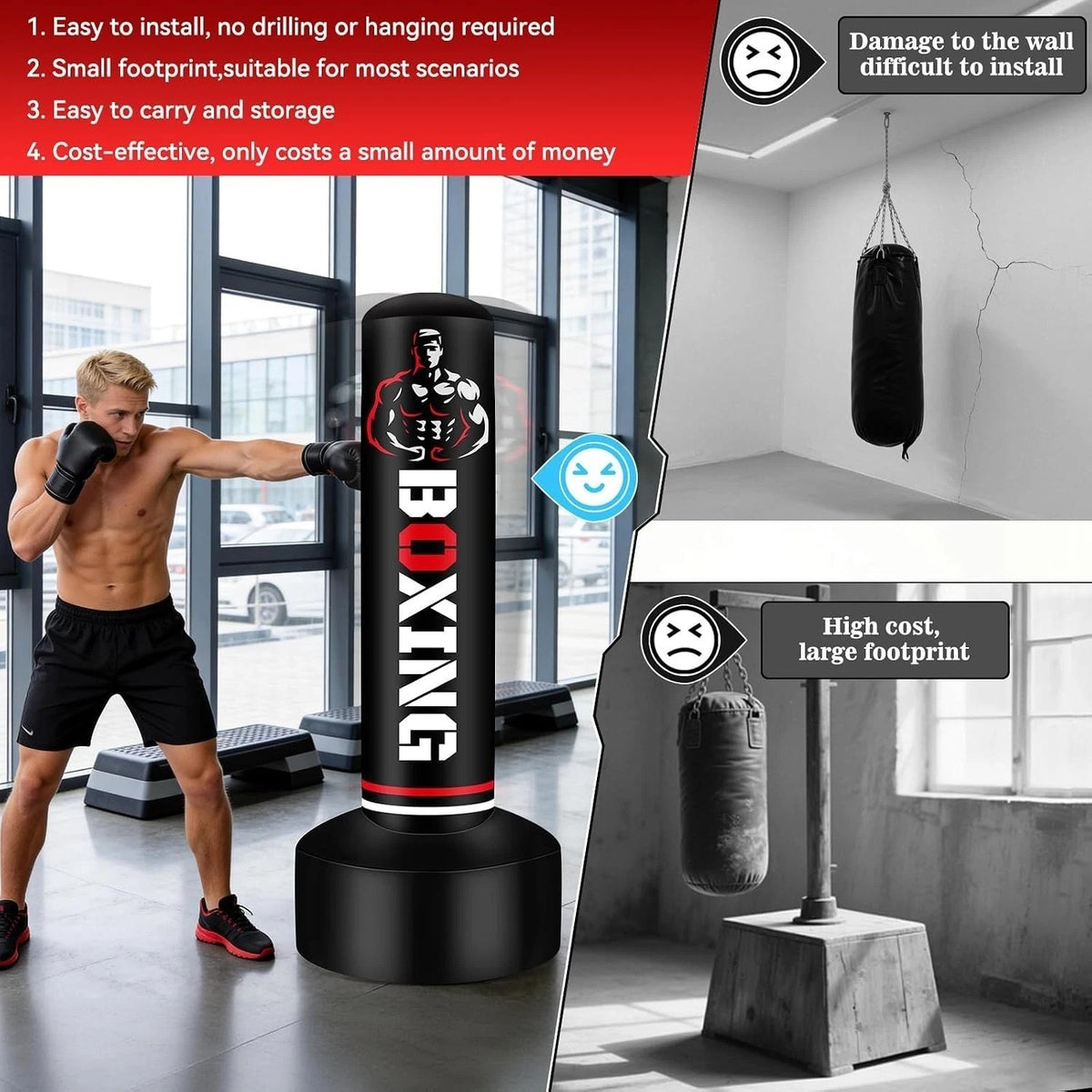 Heavy Freestanding Boxing Punching Bag with Stand 70 Inch for Martial Arts Training