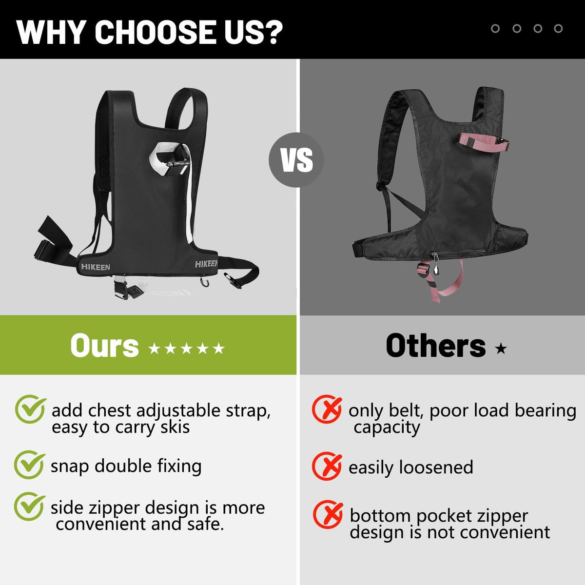 Ski Pole & Equipment Shoulder Strap Backpack - Black