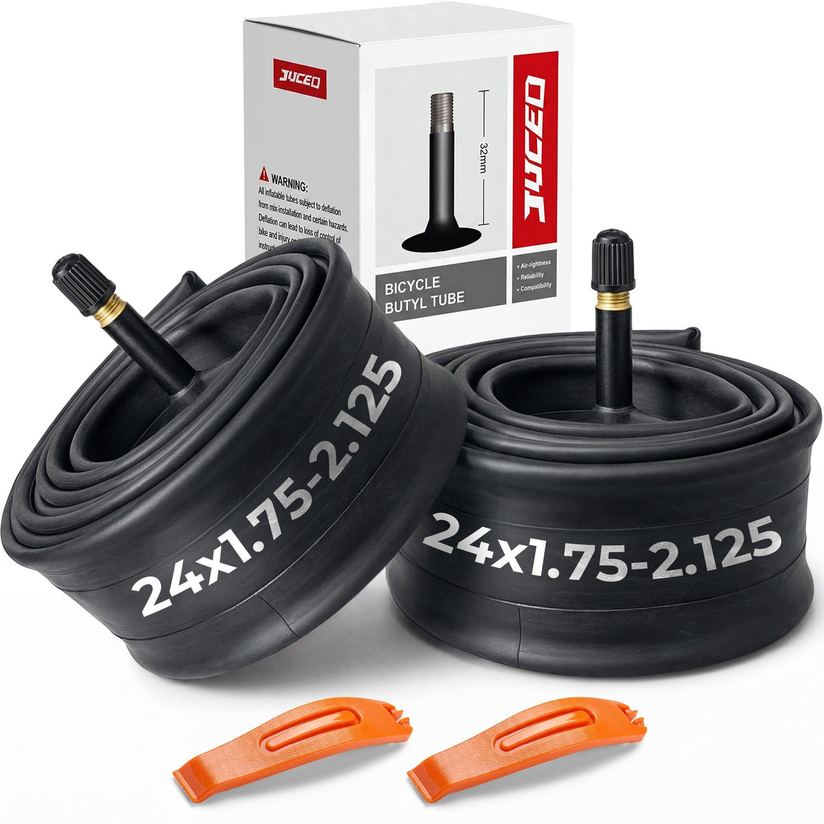 2 Pack 24x1.75-2.125 Bike Inner Tubes with Schrader Valve for City & Commuter Bikes