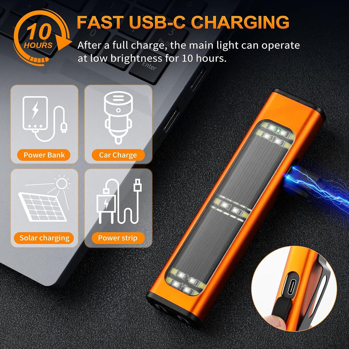 Rechargeable Solar Flashlight 900 Lumens IP65 Waterproof Portable LED Torch