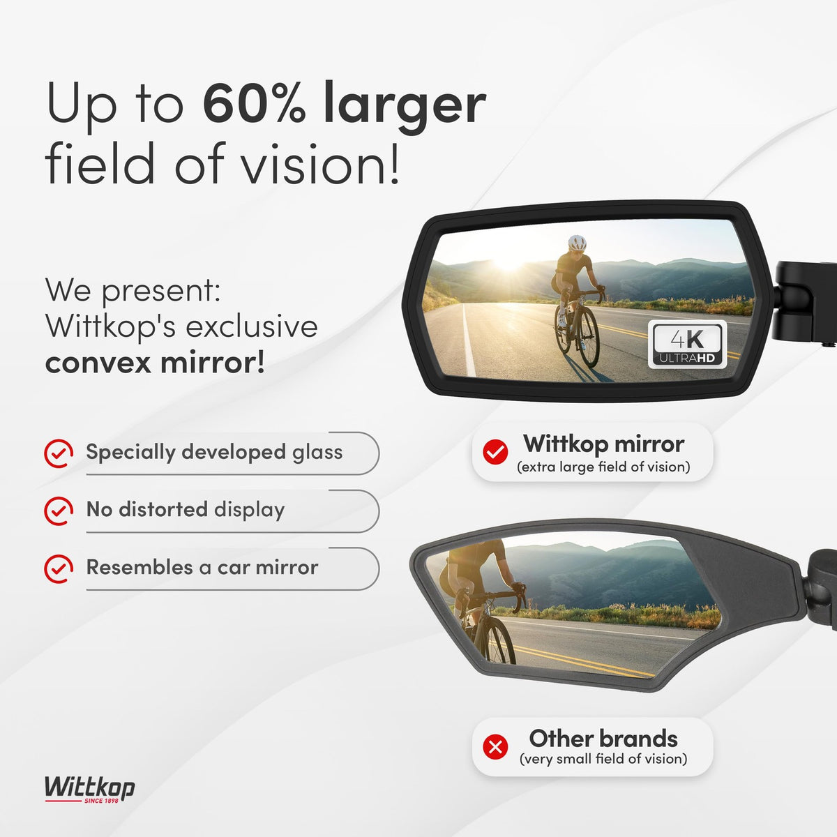 Bike Mirror Large HD 360° Rotatable & Foldable Handlebar Mirror - Durable