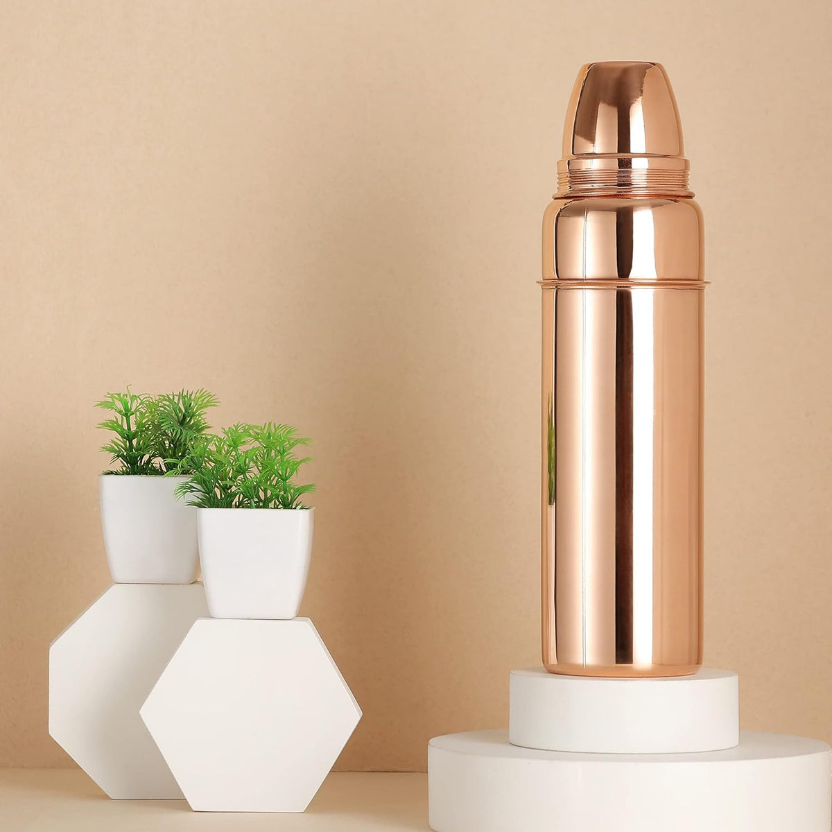 Pure Copper Water Bottle 900ml with Cup Unlined & Lacquer-Free