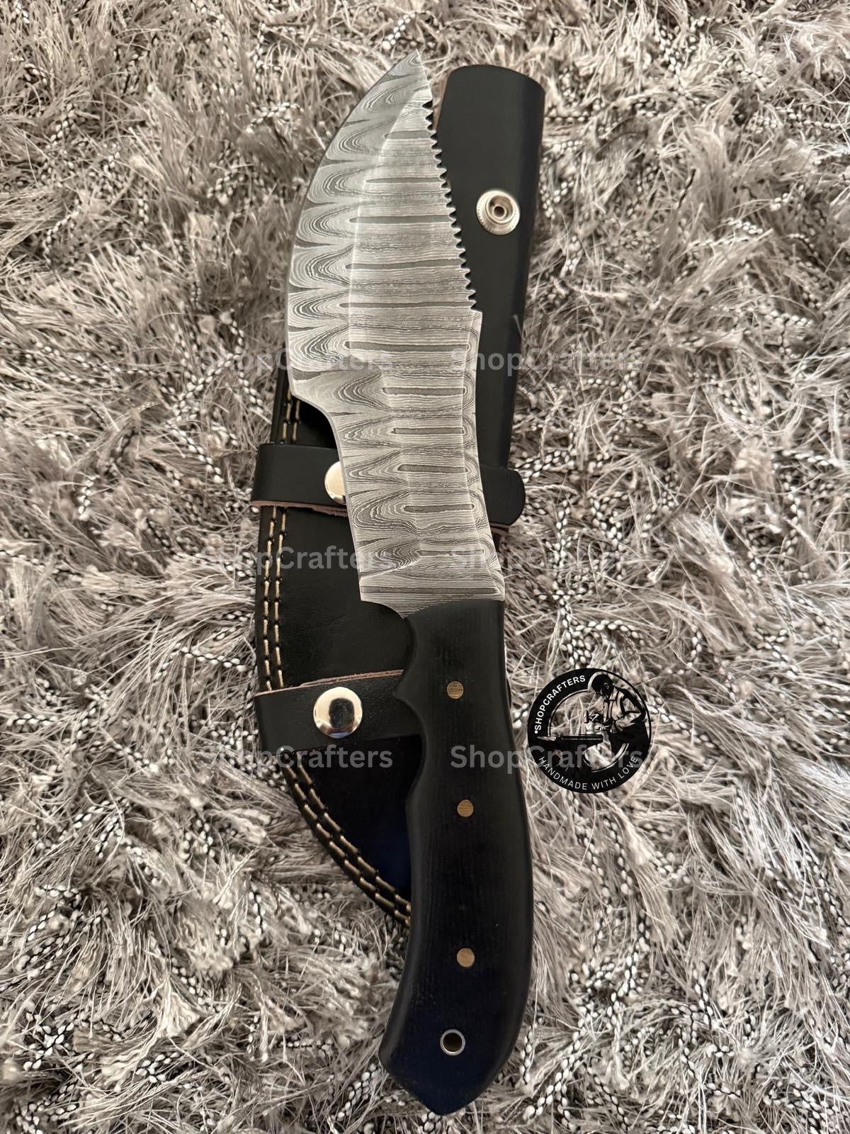 Hunted Movie Replica Hunting Knife with Damascus Blade - Collector's Fixed Blade
