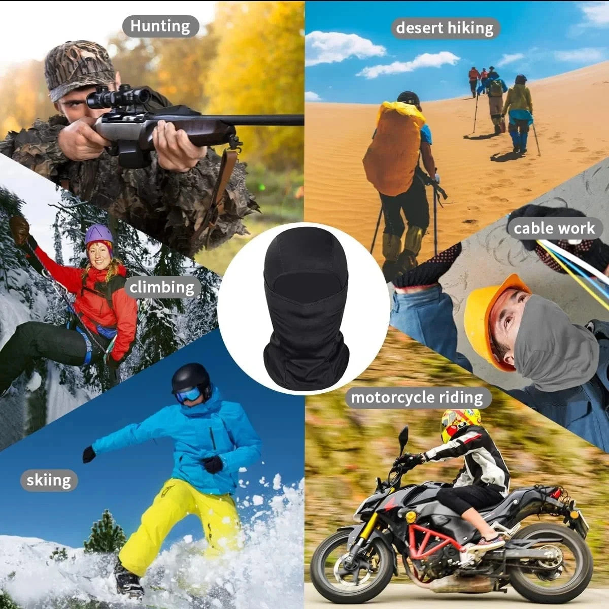 UV Protection Balaclava Face Mask for Ski Motorcycle Snowboarding - Unisex Black